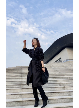 【NG】黑色褶皱造型风衣外套