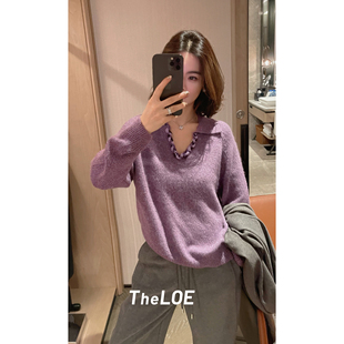 针织衫 动物毛小V气质翻领小众宽松长袖 绵羊毛 骆衣衣TheLOE