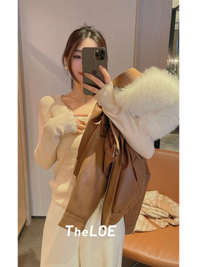 骆衣衣TheLOE/羊毛混纺U领百搭休闲简约内搭针织毛衣