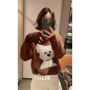 针织衫 骆衣衣TheLOE 真丝羊绒羊毛可爱小狗圆领长袖