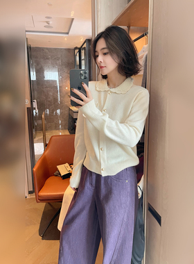 骆衣衣TheLOE/百分百绵羊毛爱心扣木耳边T领针织开衫