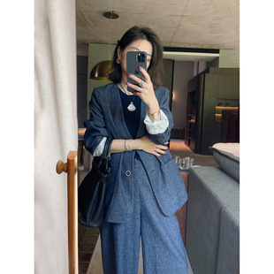 套装 骆衣衣TheLOE 外套简约长款 亚麻 棉混纺宽松休闲无领深V西装