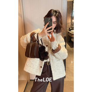 骆衣衣TheLOE 928g减龄小香羽绒外套 羊毛彩花呢羽绒服