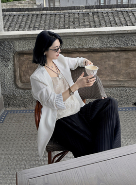 骆衣衣TheLOE高级感醋酸白色西装外套女西服长袖休闲上衣夏季薄款