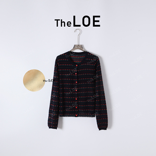 针织开衫 骆衣衣TheLOE 绵羊毛条纹像素花朵百搭时尚