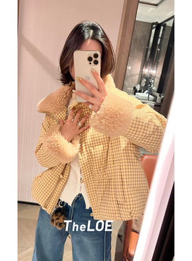 骆衣衣TheLOE/90大白鹅格子时尚羊毛领鹅绒服