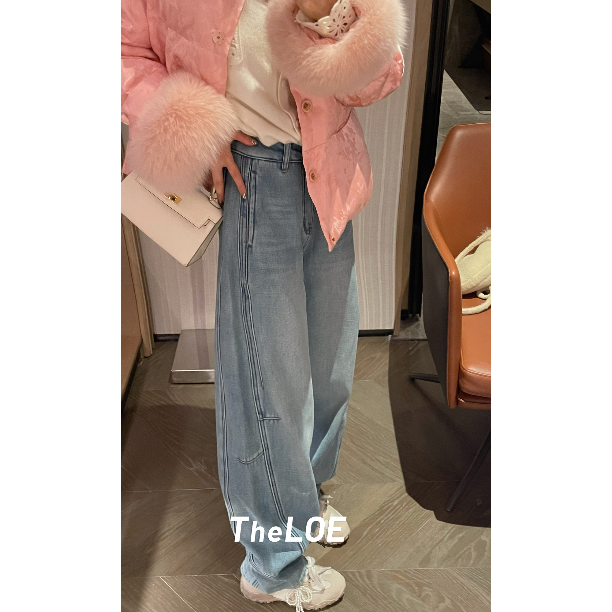 骆衣衣TheLOE/棉质复古港风简约休闲显瘦720g克重水洗牛仔裤