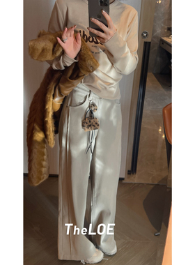 骆衣衣TheLOE/【密密绒十分奶奶直筒阔腿裤】宽松高腰显瘦牛仔裤