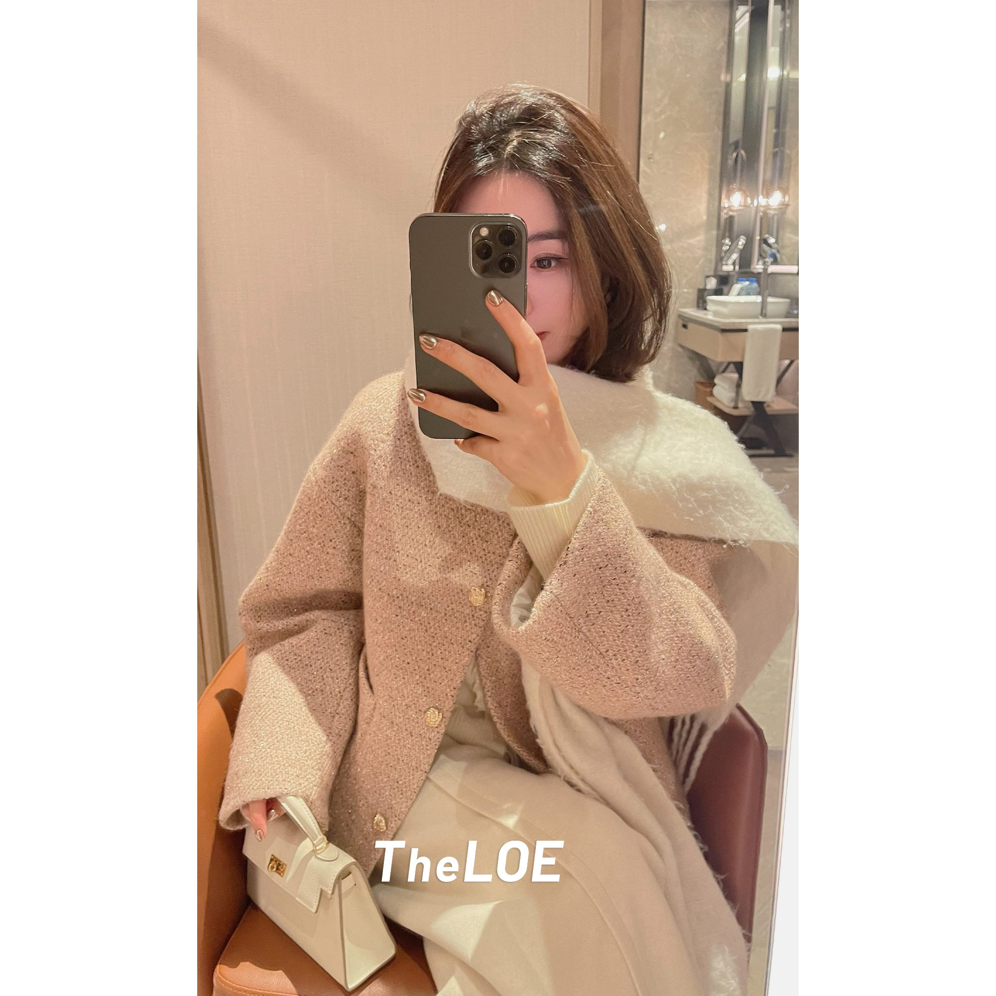 骆衣衣TheLOE/90白鹅绒羊毛圆领复古百搭简约小香羽绒外套