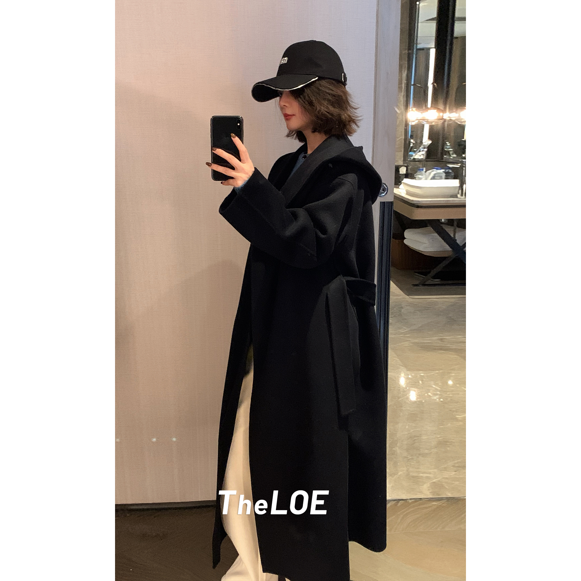 骆衣衣TheLOE/羊绒羊毛连帽宽松长款开衫毛呢外套