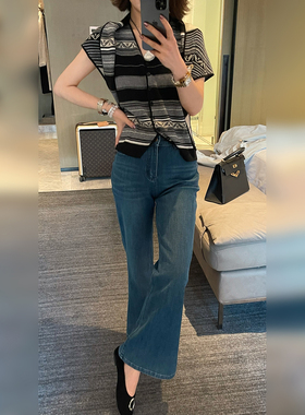 骆衣衣TheLOE/复古高峰天丝棉立体裁剪显瘦微喇百搭高腰牛仔裤