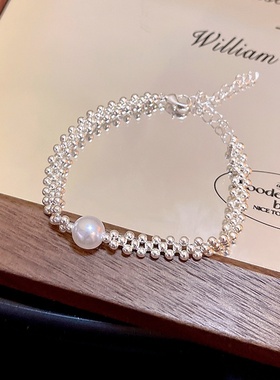 韩系秋冬编制珍珠手链女款轻奢小众简约串珠手饰独特闺蜜配饰