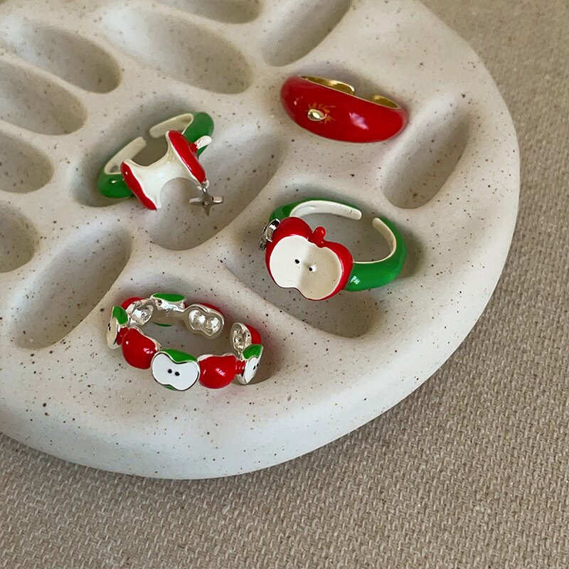 俏皮可爱滴油苹果开口戒指女小众设计感个性独特精致百搭指环戒子