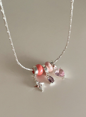 彩色锆石星芒爱心流苏项链女韩国小众设计个性百搭气质颈链锁骨链