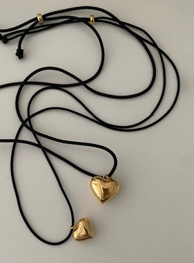 长款编织绳金属爱心吊坠项链女韩国小众复古个性简约百搭气质颈链