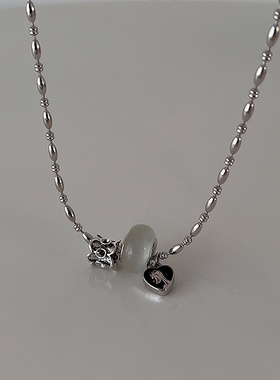 小众设计感猫眼石爱心吊坠项链女法式复古个性简约百搭颈链锁骨链