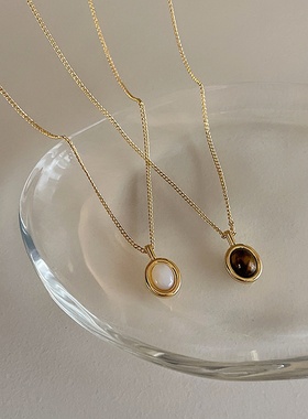 感贝壳猫眼石吊坠项链女小众设计个性简约百搭气质颈链锁骨链