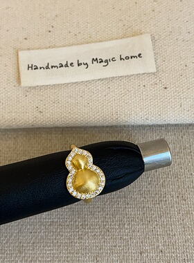 中古拉丝锆石葫芦开口戒指女精致个性独特时尚气质百搭指环戒子