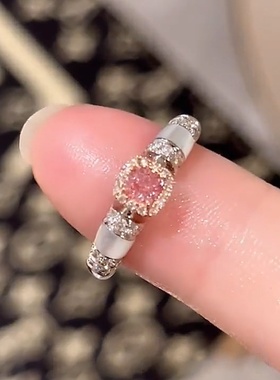甜酷粉色方糖水晶贝母戒指女感轻奢时尚独特精致百搭指环戒子
