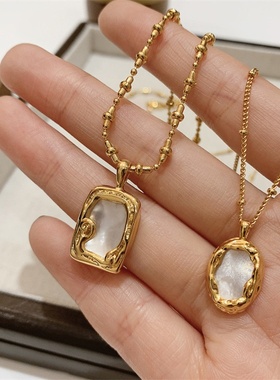 不规则金属贝壳项链女法式复古小众个性简约百搭气质颈链锁骨链