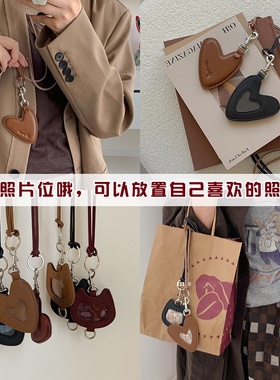 韩国ins皮质爱心猫咪零钱包挂件项链女可爱百搭时尚配饰毛衣链