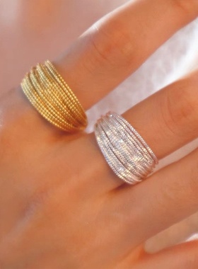 小众设计感复古多圈金属戒指女韩国个性简约百搭气质时尚指环戒子