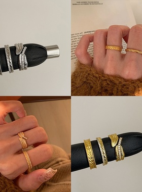 国风古法麦穗排钻开口戒指女复古轻奢优雅时尚气质百搭指环戒子