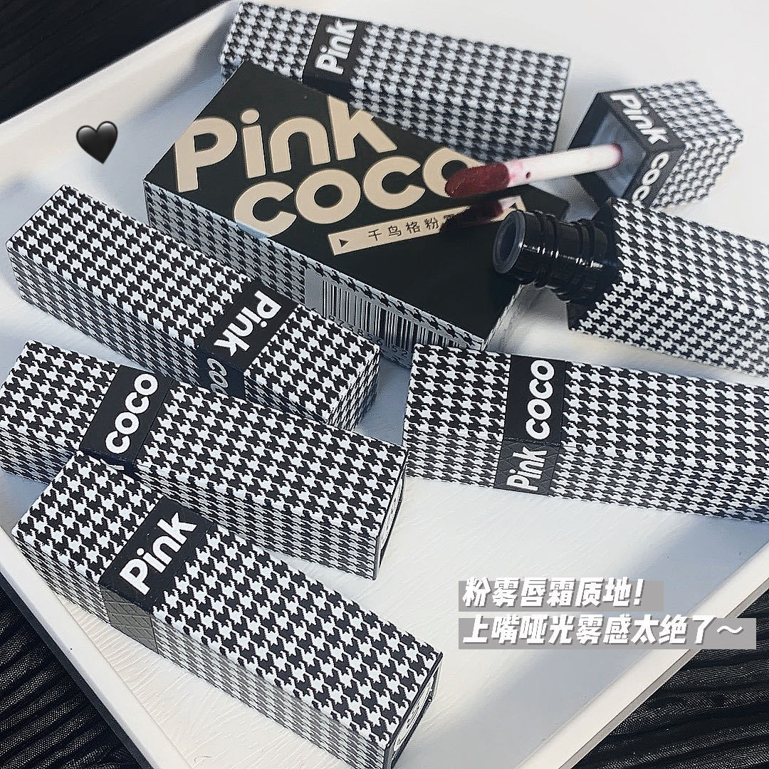 PINK COCO千鸟格唇釉纯欲气质大嫂同款枣泥红棕黄皮显白哑光唇泥
