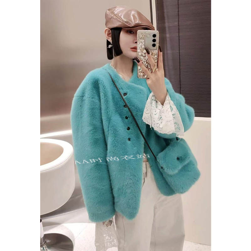 【清仓特价】皮草短款挂包外套女仿水貂绒皮毛一体宽松毛毛上衣冬