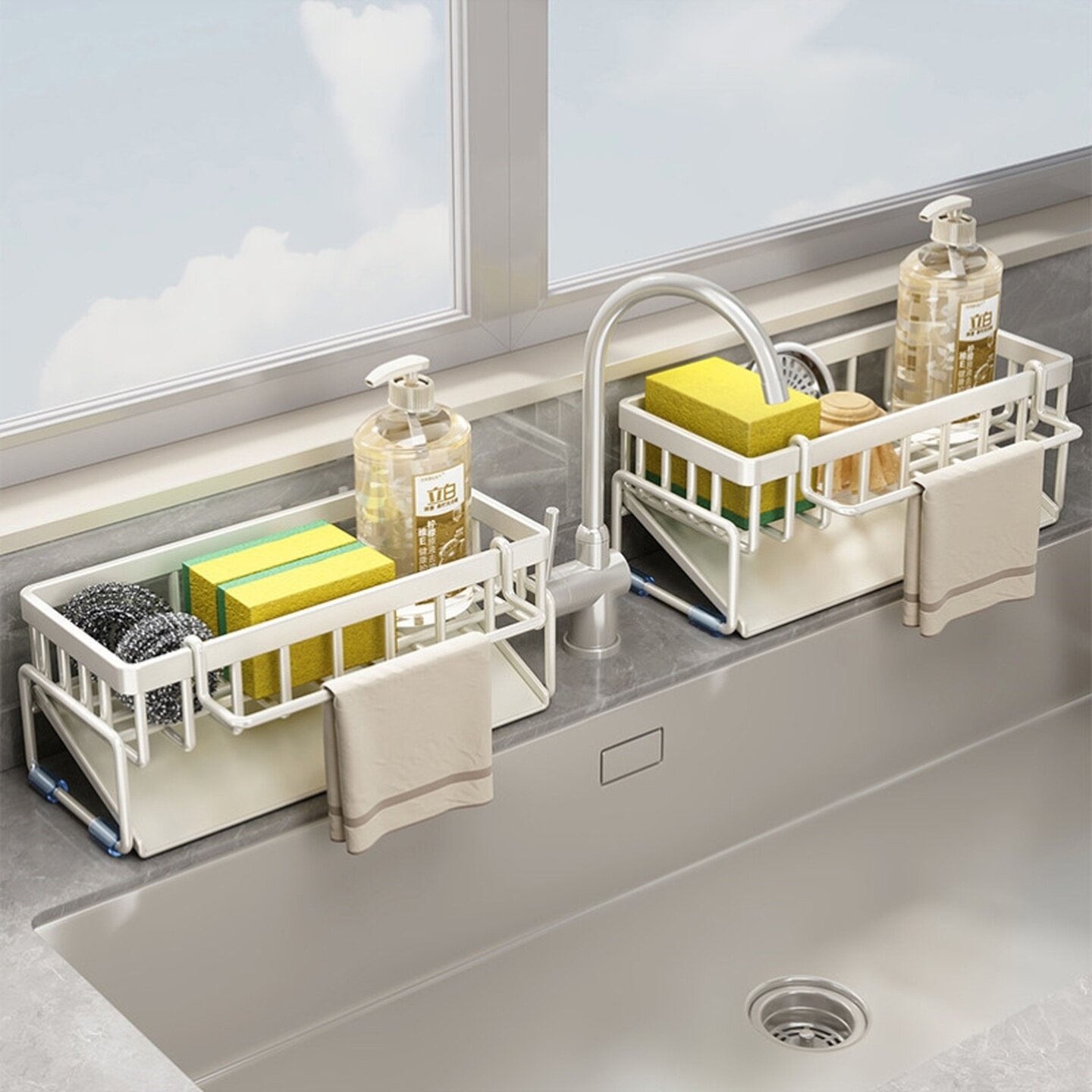 优勤抹布架厨房置物架水池台面斜坡海绵水龙头水槽沥水收纳置物架