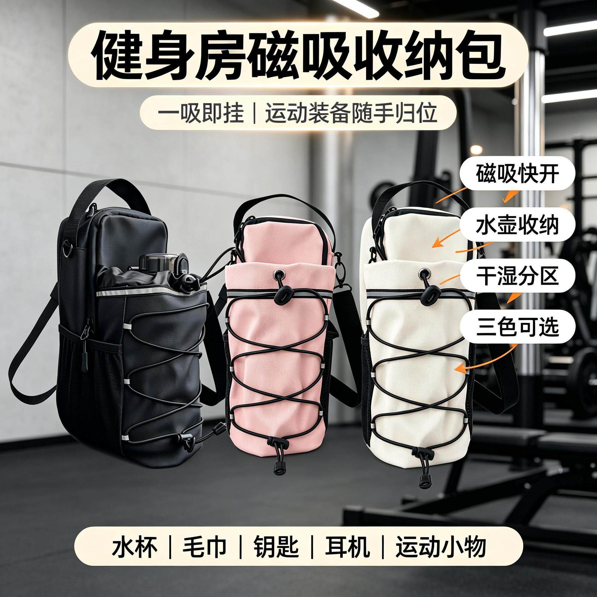 健身户外磁吸健身包防杯磁