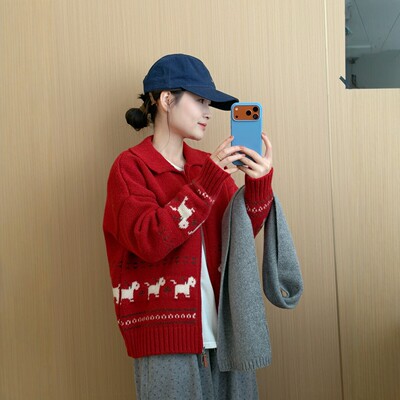 此外提花小马红色圣诞毛