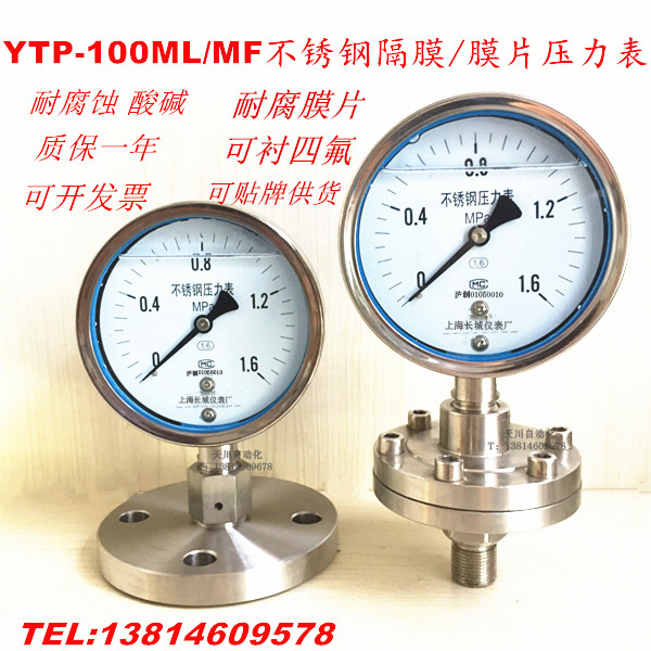 YTP100ML MF 不锈钢隔膜压力表 法兰压力表 膜片DN25 DN50 四氟