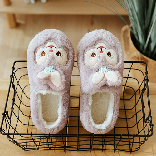 棉拖鞋女秋冬季可爱包跟加绒毛毛