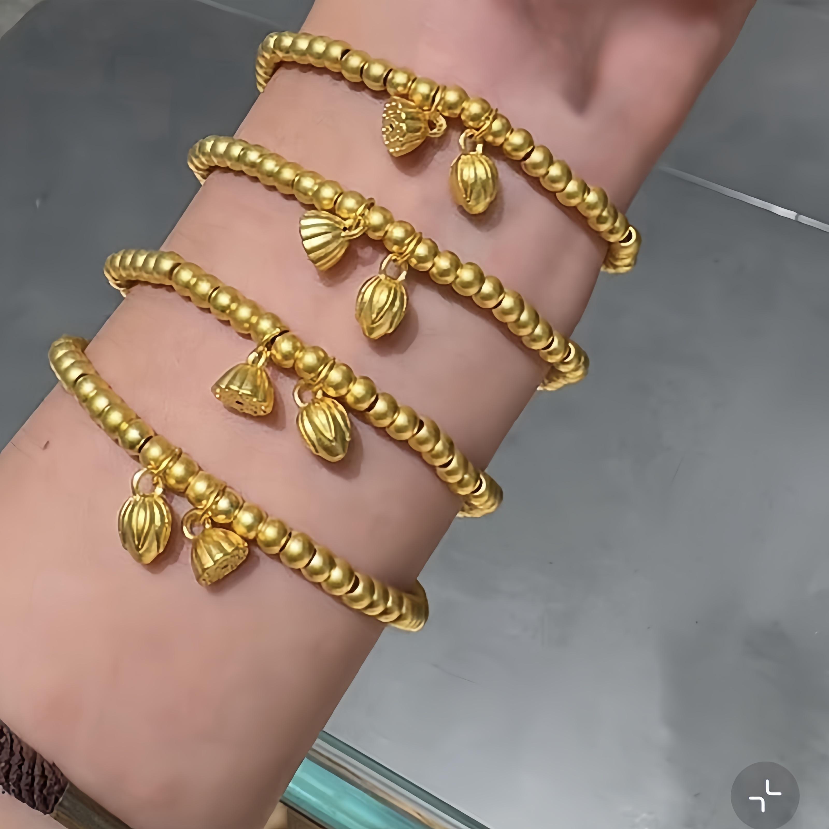 古法传承叠戴金包银两世欢莲蓬圆珠手链女款黄金色轻奢转运珠