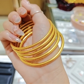 金包银古法传承手镯女磨砂素圈哑光实心手环黄金色手链礼物送女友