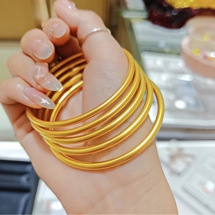 金包银古法传承手镯女磨砂素圈哑光实心手环黄金色手链礼物送女友