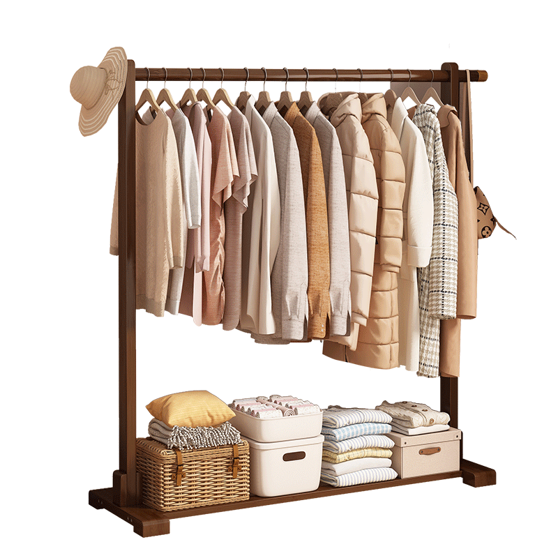 家用卧室衣帽架落地挂衣架简易立式挂衣杆多功能置物架室内收纳架