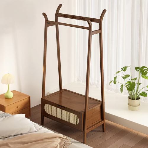 楠竹挂衣架落地式衣帽架卧室床边家用置物架一体小户型房间晾衣架