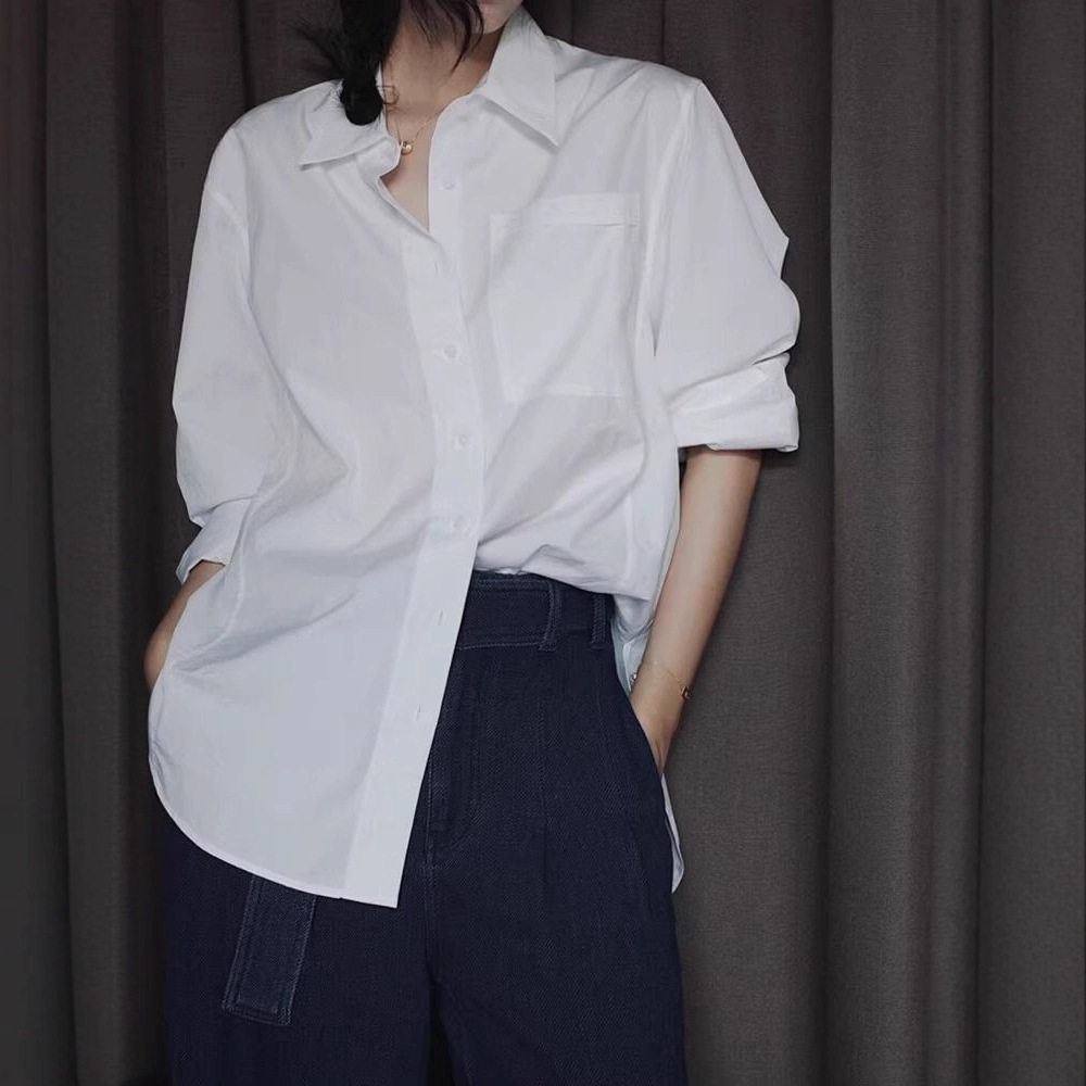 春季现款白色衬衫女内搭冷淡系高级感上衣宽松休闲气质通勤棉衬衣