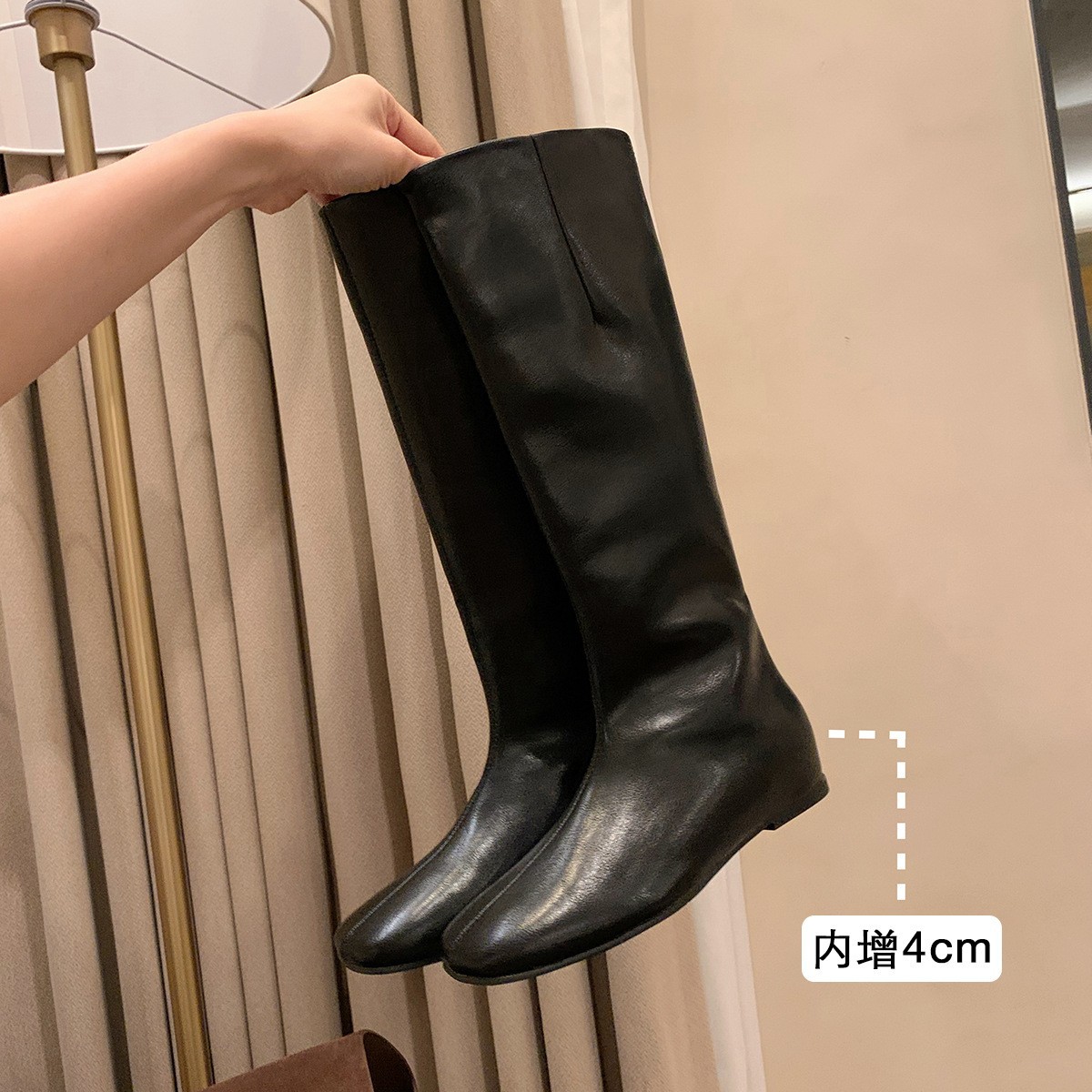 葡萄妈2025秋冬新款时尚百搭舒适方圆头平底内中筒靴女气质骑士靴