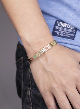 新国风十三幺麻将手镯清一色手环 娱乐休闲麻雀手饰金 钛钢手镯