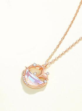 原创鲸梦入海项链925纯银鱼尾锁骨链玫瑰金ins锆石吊坠送女友闺蜜