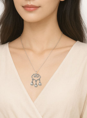 小众品设计吉祥富贵长命锁吊坠饰品新中式国风潮银白色瓜子链项链