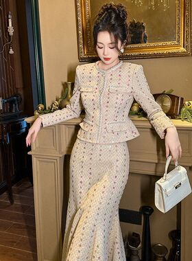 2025秋冬装新款女小香风气质外套上衣高腰鱼尾半身裙两件套50626