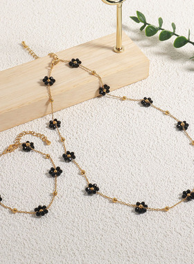 欧美跨境18k真金钛钢雏菊项链小众设计时尚百搭天然石锁骨链