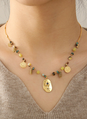 gary工作室天然非洲松民族波西米亚风项链复古八芒星符号不规则