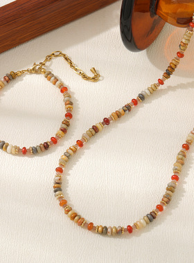 法式天然玛瑙串珠项链秋冬百搭高级感原创小众度假锁骨颈链饰品女