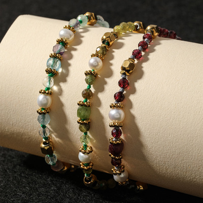 GARY工作室小众买手店款天然石榴石珍珠复古编绳肌理感手链原创