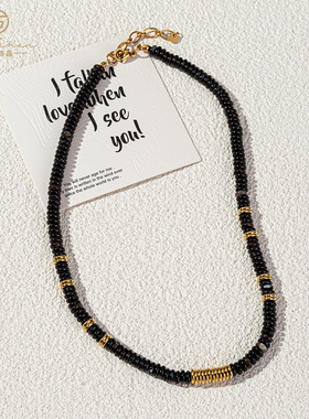 厂家法式复古黑玛瑙项链女个性高级感天然石串珠锁骨链毛衣链